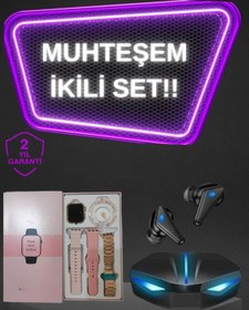 Resim Ucuztekno popüler Kadınlar İçin Dokunmatik Ekran Akıllı Saat ve Gamer Kablosuz Bluetooth Kulaklık ANC 