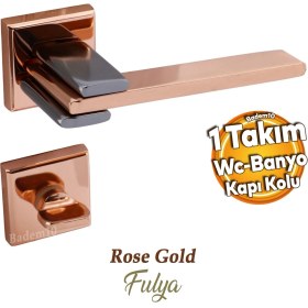 Resim Badem10 Fulya Lüx Bakır Füme Kare Rozetli Wc-Banyo Uyumlu Kapı Kolu Sağa ve Sola Uygun Kapı Kolları 1 Takım 