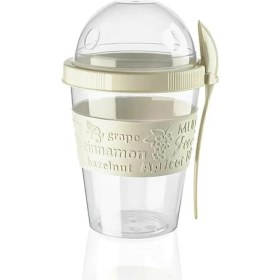 Resim Pazariz Yoğurt Kabı Kaşıklı ve Meyve Bölmeli Beyaz 1 Adet 