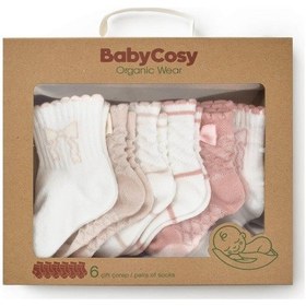 Resim Babycosy Organic Wear Csyc1004 Bebek 6'lı Fiyonklu Çorap %100 Organik Pamuk, Bebek - Yenidoğan - Csyc1004 Taş Rengi 