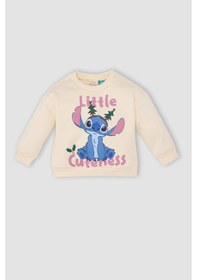 Resim DeFacto Kız Bebek Disney Lilo & Stitch Bisiklet Yaka İçi Yumuşak Tüylü Kalın Sweatshirt D6677A524WNER99 Ekru 