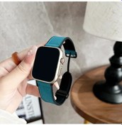 Resim iOs Watch Uyumlu Band İçin Deri Kayış 44mm 42mm 46mm 45mm 41mm Silikon Manyetik Cyan 42 44 45 49mm S10 46 