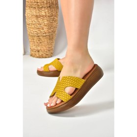 Resim Fox Shoes Sarı Deri Kadın Terlik M291049803 