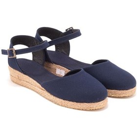 Resim Star Tombis Gerçek Elişi Topuğu Açık Bilekten Bantlı 3cm Dolgu Topuk Keten Hasır Espadril Handmade Lacivert 