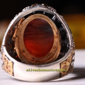 Resim Fresh Yemen Agate Aqeeq and Citrine 925 Sterling Silver Mens Ring - US: 11 / 65 mm / Turk: 25 