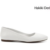Resim GÖNDERİ(R) Kadın / Kız Beyaz Sivri Burun Düz Taban Hakiki Deri Babet 