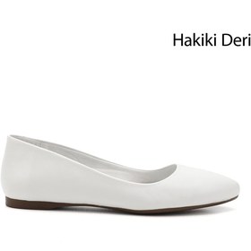 Resim GÖNDERİ(R) Kadın / Kız Beyaz Sivri Burun Düz Taban Hakiki Deri Babet 