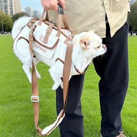 Resim 3'lü Köpek Sırt Çantası Seti Tasma ile - Taşınabilir, Nefes Alabilen Evcil Hayvan Taşıyıcı, Açık Hava Maceraları için, Çapraz Askılı Çanta ve El Çantası Dahil, Küçük ve Orta Boy Köpekler için Mükemmel, Küçük Köpekler için Köpek Sırt Çantası, Güvenli Fermuar Kapatma 