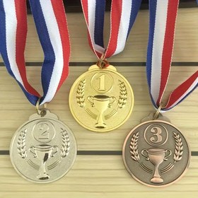Resim 1 adet, 3 parça/takım, Altın Gümüş Bronz Madalyalar, Çinko Alaşımlı Ödül Madalyaları Üç Renkli Kurdele ile, Sporlar, Yarışmalar, Tanıma İçin 