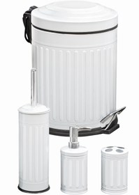 Resim Foreca Vintage 4 Lü Çöp Kovası Banyo Seti Çizgili Beyaz 