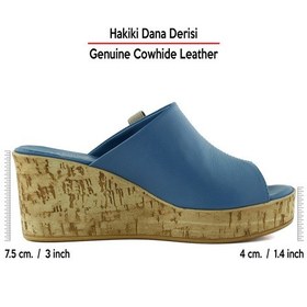 Resim Erkan Saçmacı Fitoria Mavi Hakiki Dana Derisi Önü Açık Mantar Taban Görünümlü Dolgu Topuklu Terlik 