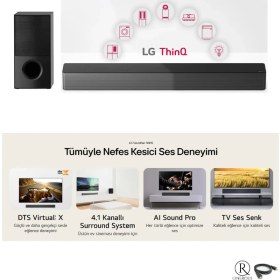 Resim LG Ev Sinema Soundbar Sistem Dts Virtual: x 600W Yüksek Ses ve Kalite, 4.1 Kanal Sinema Deneyimi, Kablosuz Bluetooth Optik, HDMI ve USB Ses Sistemi 