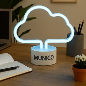 Resim Munico Dekoratif Neon Bulut Masa Lambası – LED Işıklı, USB ve Pilli, Çocuk Odası ve Seyahat Köşesi İçin 