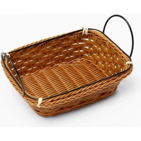 Resim Ekmek Sepeti 21X17X7 Cm, Hasır Görünümlü Plastik, Metal Saplı, Kahvaltı ve Sunum Için Modern Tasarım, Bulaşık Makinesinde Yıkanabilir, Çok Amaçlı Sofra Servis Sepeti 