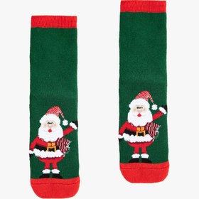 Resim Erkek Çocuk Pamuklu Noel Baba Baskılı Çorap 