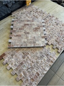 Resim Polen Stone 2.5x5 Kırmızı Traverten Patlatma Doğal Taş Duvar Cephe Kaplama 