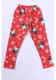 Resim Hçm Kız Çocuk Yılbaşı Tayt Noel Baba Baskılı E31 Kırmızı 