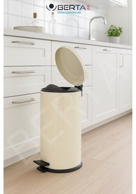 Resim Vintage Krem Çöp Kovası Amortisörlü Kapak Çizgili Lüks Model 16lt Krem 