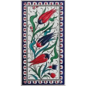 Resim Armada Çini 10x20 Cm ED 216 Kobalt Üç lale El dekoru Çini Karo 