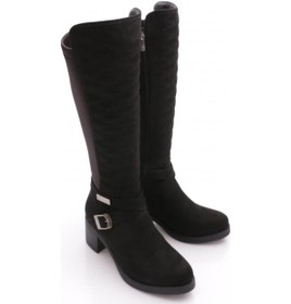 Resim Dgn 715 Kadin Kemer Detayli Topuklu Çizme Siyah Süet 