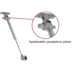Resim MegaVitrin Frenli Yavaş Kapanan Gazlı Amortisör Piston 80 N Gri 27 cm | Mutfak Dolabı Kapak Amortisörü Vidalı 