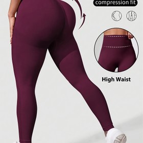 Resim Kadınların Yüksek Belli Şeftali Tonlu Spor Yoga Pantolonları - Esnek, Düz Renk, Tüm Mevsim Fitness Giyimleri, Yetişkin Bedeni, Yoga Giysileri | Yüksek Bel Pantolonları | Esnek Kumaş 