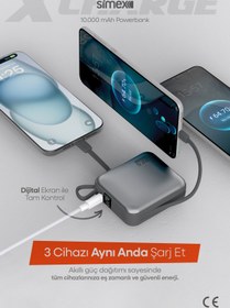 Resim Simex 10.000 mAh 22.5W Hızlı Şarj PD Powerbank Kendinden Kablolu ve Dijital Göstergeli Taşınabilir Cihazı 