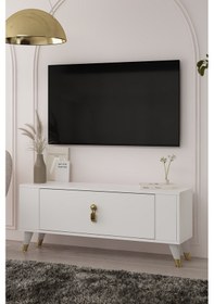 Resim 1374dd Retro-64 Tv Sehpası Beyaz-altın 