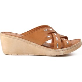 Resim Voyager 9227 Taba Hakiki Deri Dolgu Topuk Kadın Terlik 