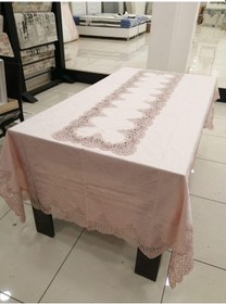 Resim Almila Home Fransız Dantel Kadife 160X260 Masa Örtüsü Pudra A4 