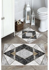 Resim Siyah-gri Kaymaz Taban Üçgen Banyo Paspas A-104 çok renkli 