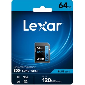 Resim Lexar 64gb 800x Sdxc U3 V30 C10 4k Uhd 120mb/s Uhs-ı Hafiza Karti (blue Serıes ) Lsd0800064g-bnnng 
