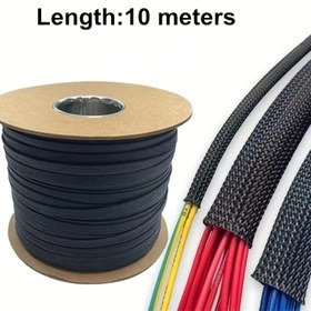 Resim Genişletilebilir Siyah PET Kablo Kılıfı - 10m Uzunluk, Tel Koruma için İzole Örgü, 2-35mm Çapta Uygun, Tel Gland, Sıkı 