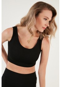 Resim Lela Fitilli Örme Dar Kesim Sporcu Super Crop Bayan Atlet 5865555 Siyah 