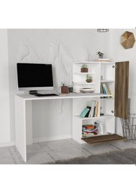 Resim Dekorister Merinos Kitaplıklı Çalışma Masası Beyaz-Ceviz 