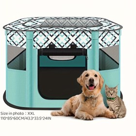 Resim Kediler, Köpekler ve Yavru Kediler için Katlanabilir Taşınabilir Evcil Hayvan Oyun Parkı - Çoklu Boyutlar (M/L/XL/XXL), Depolama Çantasıyla, Dayanıklı File Havalandırma, Seyahat, Kamp ve Ev Kullanımı İçin Hafif İç/Dış Mekan Kulübesi, Geometrik Desen Tasarımı | Katlanabilir Tasarım 