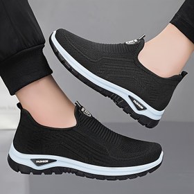 Resim Erkek Slip-On Spor Ayakkabı - Nefes Alabilen Mesh Yürüyüş Ayakkabısı, Kauçuk Tabanlı, Siyah, Açık Hava Aktiviteleri, Koşu, Yürüyüş ve Günlük Giyim İçin İdeal, Günlük Spor Ayakkabı|Slipon Spor Ayakkabı|Nefes Alabilen Mesh Spor Ayakkabı, Spor Ayakkabı 