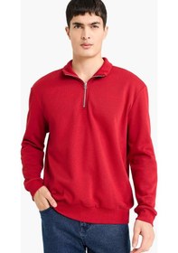 Resim Defacto Regular Fit Dik Yaka Yarım Fermuarlı Basic Düz Sweatshirt X7405az25aurd349 Kırmızı-rd349 