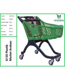 Resim Mixgros G130 Plastik Market Alışveriş Arabası 130 Litre Yeşil 