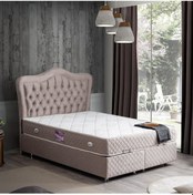 Resim Setaymobilya Baza, Camelli Çift Kişilik Gri Baza + Başlık + Deluxe Yatak 