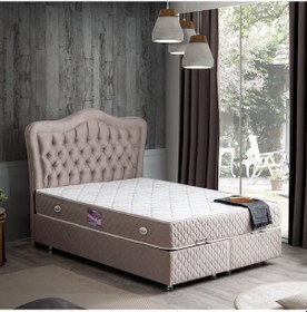 Resim Setaymobilya Baza, Camelli Çift Kişilik Gri Baza + Başlık + Deluxe Yatak 