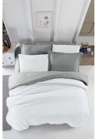 Resim Çift Kişilik Nevresim Takımı Pamuklu Çift Taraflı Lastikli Çarşaflı Beyaz 