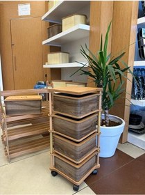 Resim Ahşap Kare Sebzelik 4 Katlı Yana Açılır Kahve Patates Soğan Tekerlekli Sebzelik Kahverengi 