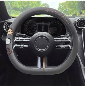 Resim 38cm D-şekilli Karikatür Ayı Araba Direksiyon Simidi Kılıfı Kısa Peluş Sıcak Direksiyon Simidi Kılıfı:gri-stil A Newway 