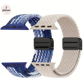 Resim Gaojunshop01 Manyetik Kilitli 2 Adet Örme Nylon İwatch Kayışı 44mm 45mm 46mm 49mm 42mm Karışık Renk 