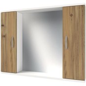 Resim banos Ad4 Metal Kulplu 2 Kapaklı Beyaz Ceviz Mdf 95 Cm Aynalı Banyo Üst Dolabı 