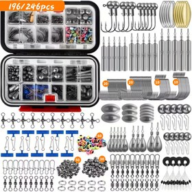Resim Takami | 196/246 Parça Ağırlıklı Kanca Yem Aksesuar Seti, Geliştirilmiş Pimler, Büyük, Orta, Küçük Boşluk Boncukları, Bölünmüş Ağırlık, Krampon Kancalar, Karışık Renkler, Kurşun Malzeme, Sevgililer Günü, Şükran Günü, Noel, Babalar Günü ve Öğretmenler Günü İçin 