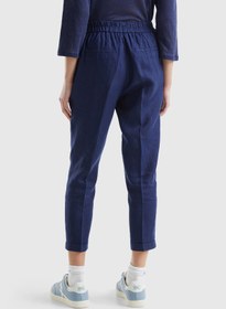 Resim United Colors of Benetton Kadın Lacivert %100 Keten Beli Lastikli Pantolon 
