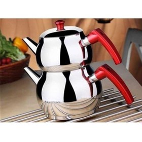 Resim Ems Kardem Çelik Çaydanlık Mini Boy Kendinden Süzgeçli Çelik - Kırmızı 