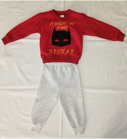 Resim Erkek Bebek Boyman Desenli İkili Takım Açık Gri - Kırmızı 